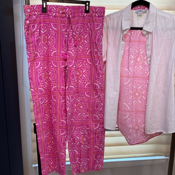 Vineyard Vines matching set women linen shirt and elastic Tie-Waist size 12 L - Picture 4 of 8